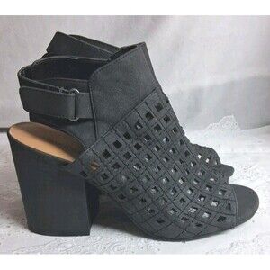 Maurice Jordan Womens 9M Black Peep Toe Bootie Faux Leather Whimsygoth Career